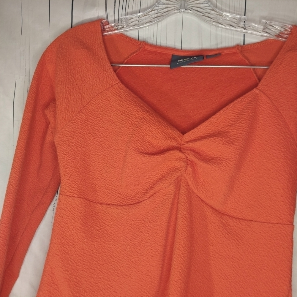 Maeve Anthropologie Sweetheart Neck Textured Orange Long Sleeve Women's Top - Picture 10 of 10
